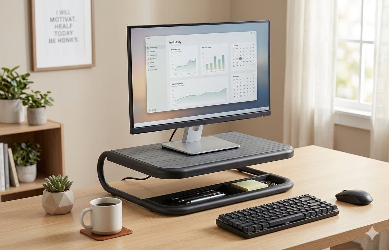 Soporte para elevar monitor estructura metálica y bandeja organizadora  | WV2600006