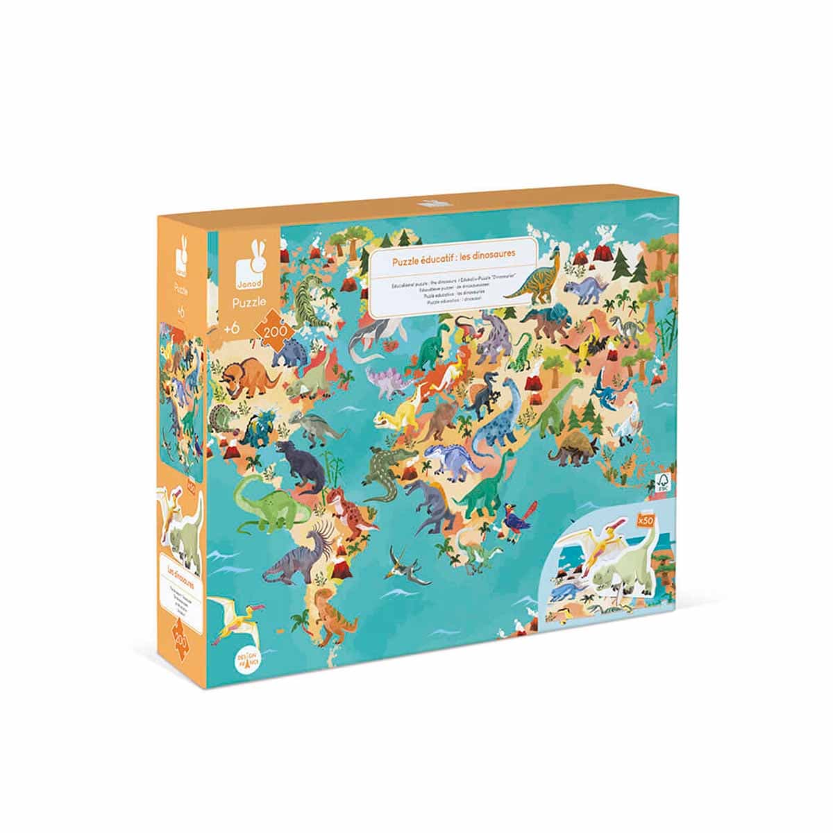 Puzle educativo Dinosaurios 200Ps +6 | Janod 2679